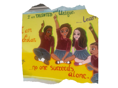Children's depiction of " I am talented and Unique" mural and cimmeron elementary.