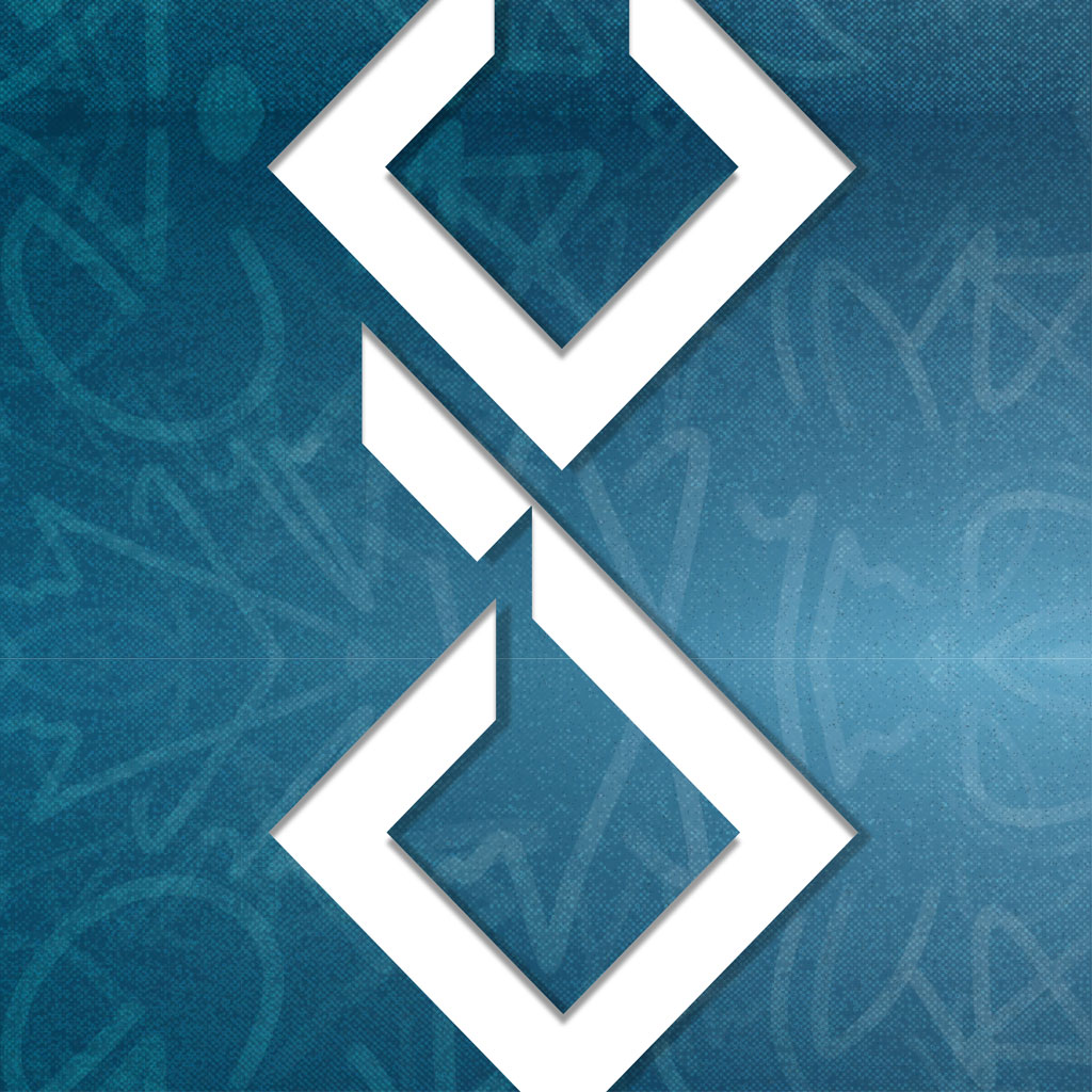 Abstract geometric artwork in white on a textured blue background, representing the visual style of graphic design teaching artist Verscye Jackson.